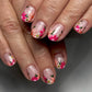 24Pcs Elegant Fairy White Flower Press-On Nails with Pink French Tips - Short Square Design for Effortless DIY Manicure