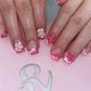 24Pcs Elegant Fairy White Flower Press-On Nails with Pink French Tips - Short Square Design for Effortless DIY Manicure