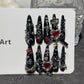 Y2K Menhera Spice Girls Inspired Black & Red Long Tip Handmade Press-On Nails with Cross, Spider, Love, Diamond, and Bow Designs - Cool Dark Nail Art