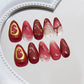 24Pcs Deep Red Baroque Starry Press-On Almond Nails - Stylish & Wearable Fake Nails for Women