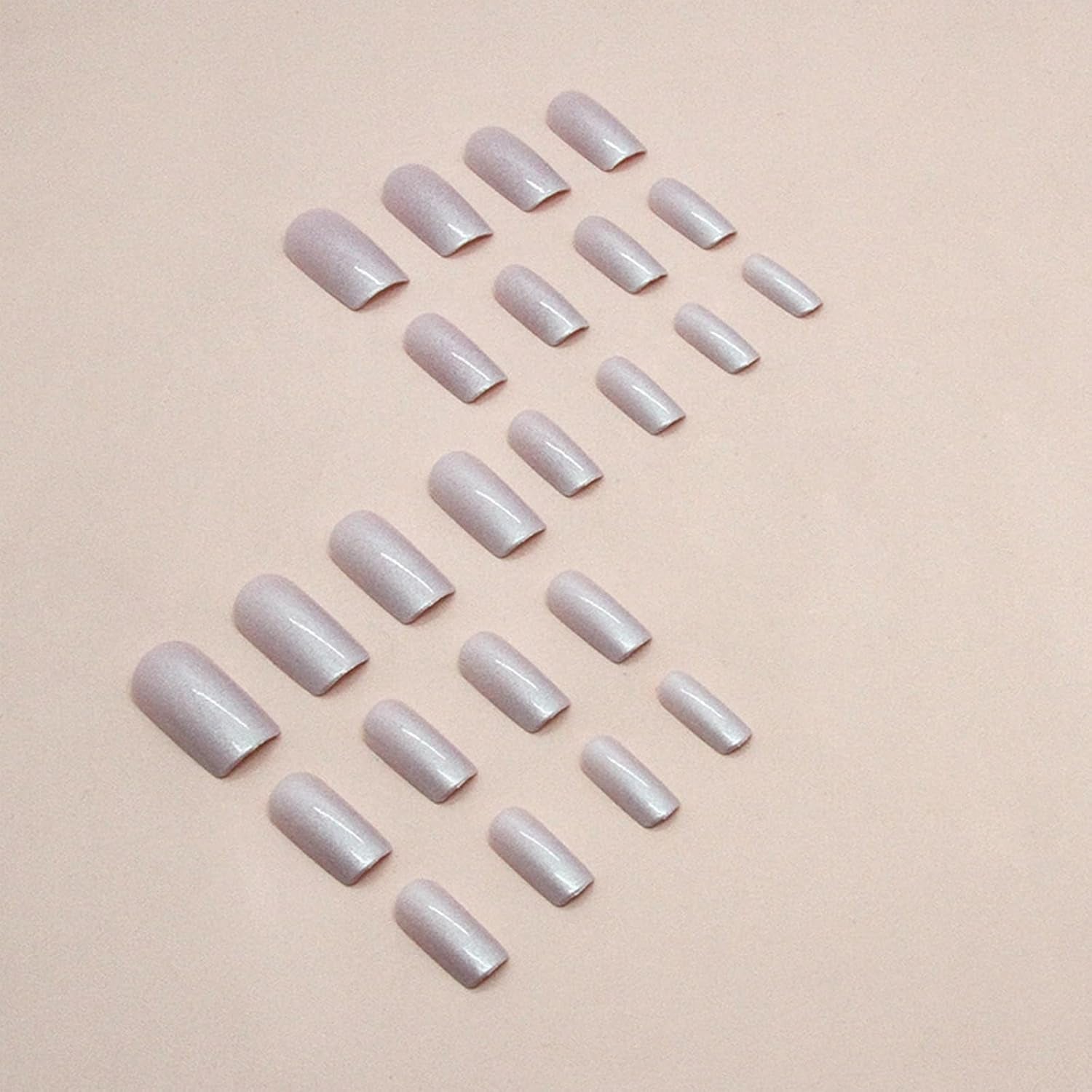 Glamorous Medium Square Chrome Press-On Nails - 24 Pcs Glossy Squoval Aurora Pearl Design