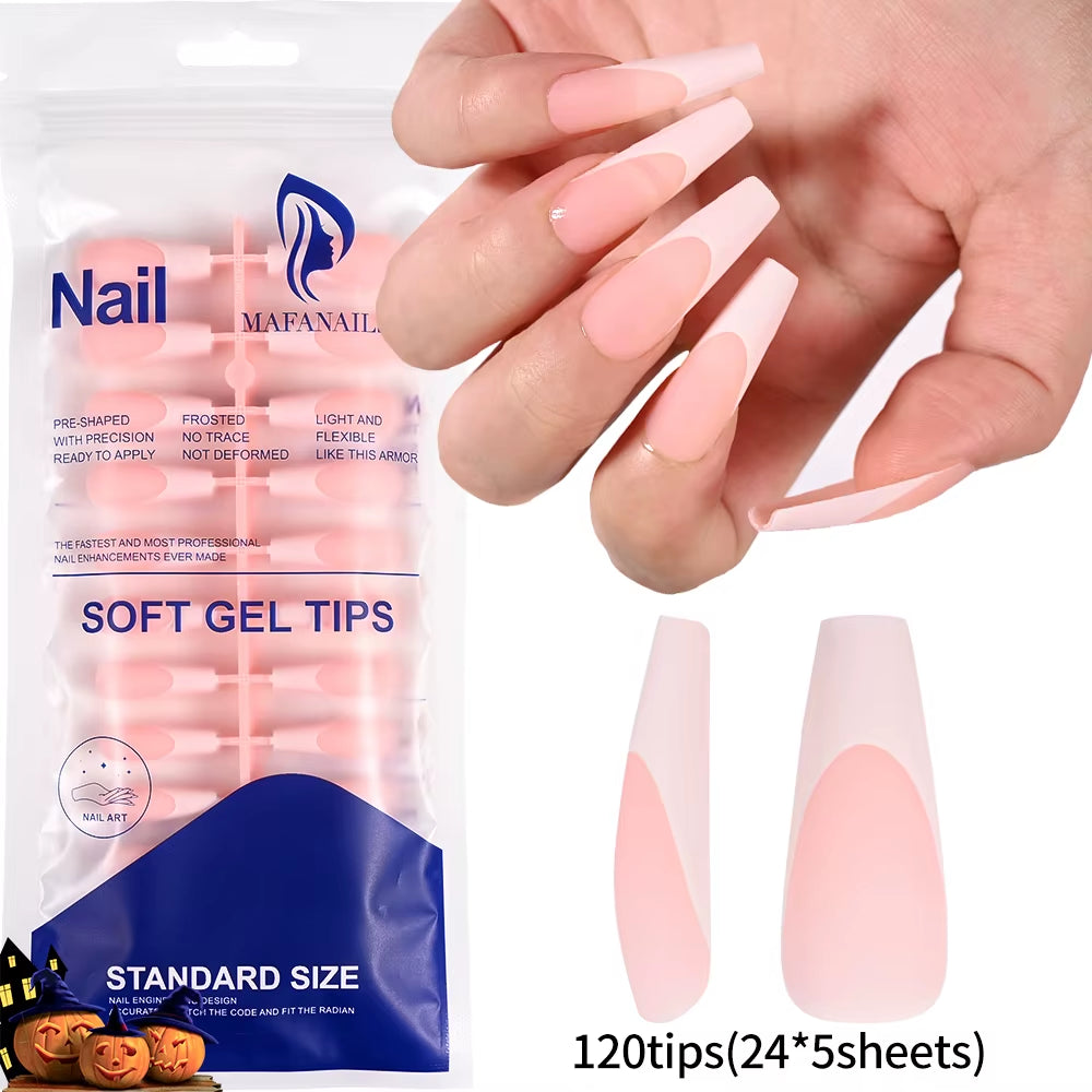 120Pcs Pink Ombre Medium Coffin Press-On Nails - Glossy Handmade Acrylic Gradient Design for Stunning Nail Art