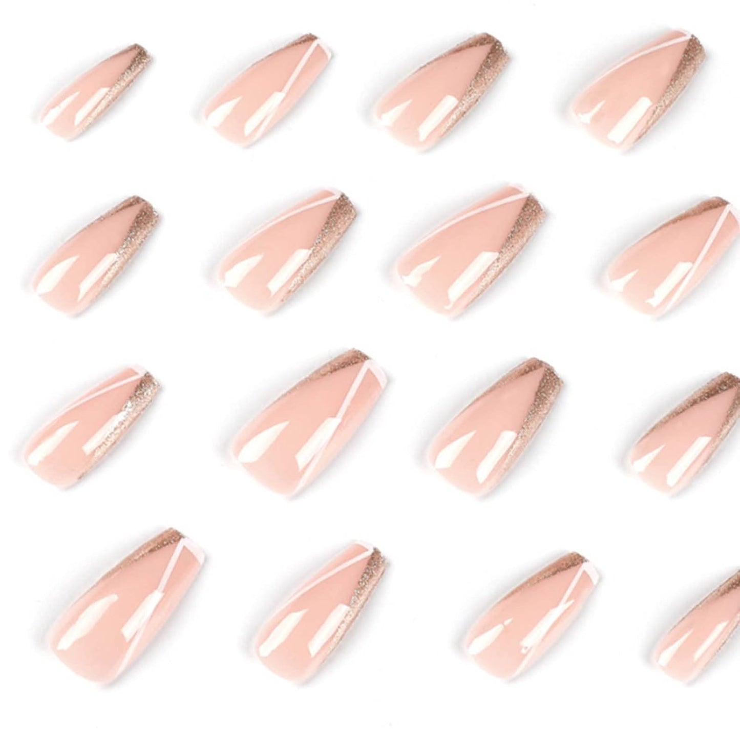 Bling Multicolor Square French Press-On Nails - 24PCS Full Cover Nude Acrylic False Nails for Women and Girls