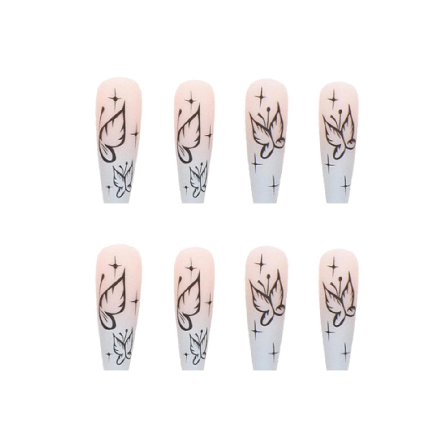 Gorgeous Long Coffin Butterfly Press-On Nails - 24PCS Matte Acrylic Full Cover Ballerina Style for Women and Girls