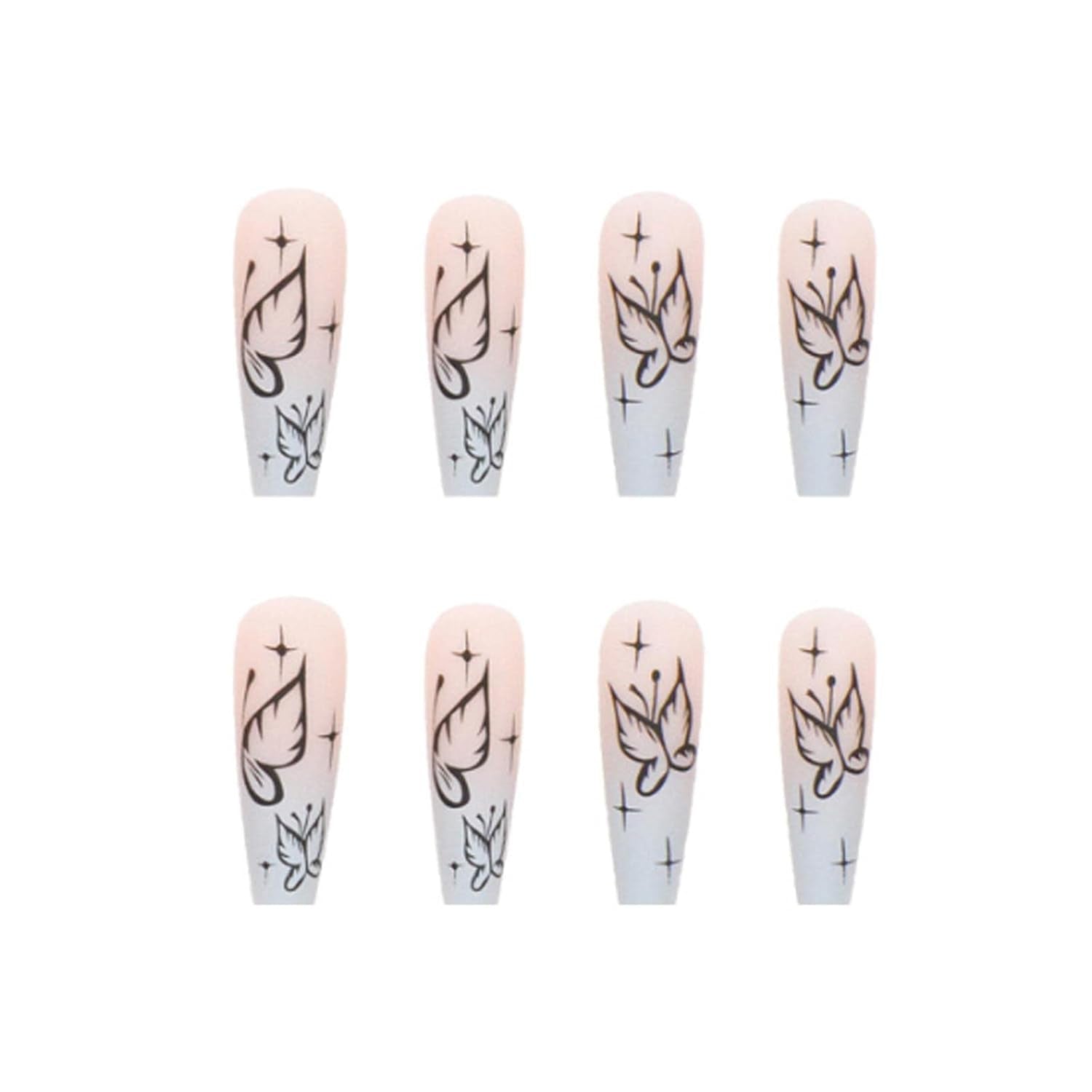 Gorgeous Long Coffin Butterfly Press-On Nails - 24PCS Matte Acrylic Full Cover Ballerina Style for Women and Girls