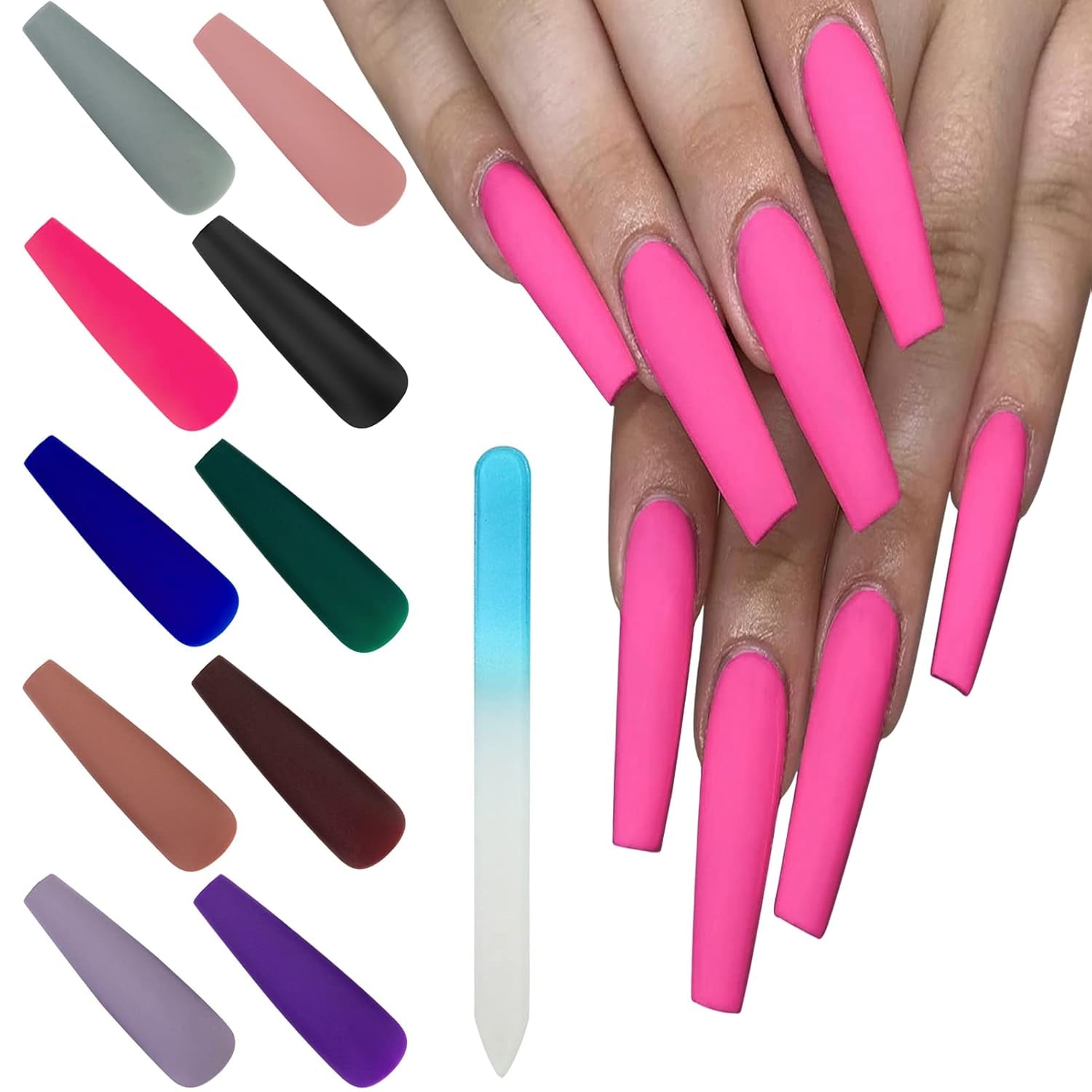 240Pcs XXL Extra Long Ballerina Press on Nails - 10 Color Matte Coffin Acrylic Full Cover Tips for Stunning Manicures