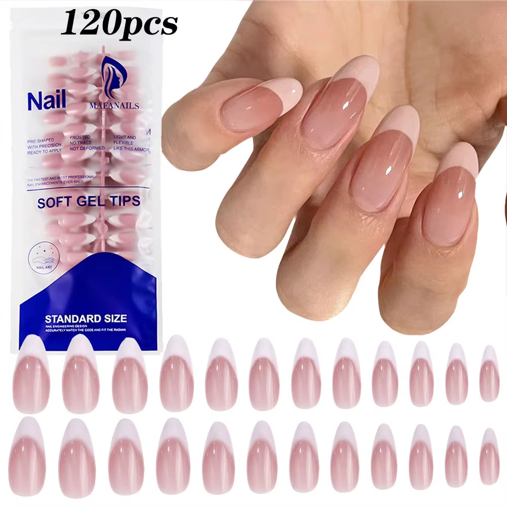 120Pcs Pink Ombre Medium Coffin Press-On Nails - Glossy Handmade Acrylic Gradient Design for Stunning Nail Art