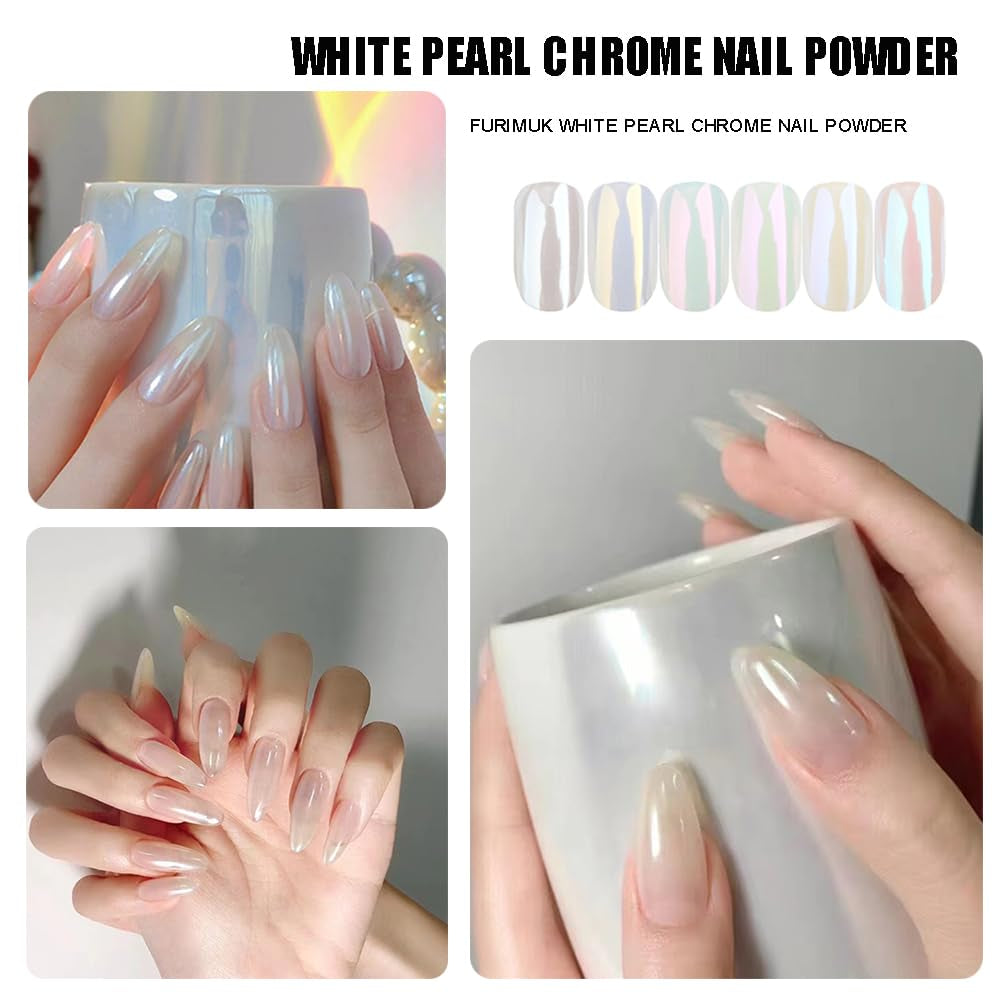 2 Boxes White Pearl Chrome Nail Powder - Mirror Effect Aurora Magic Pearlescent White Nail Powder Pigment, High Gloss Glitter Nail Art, Holographic Ice Aurora Dust for Manicure Decorations