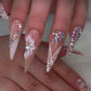 Glamorous Long Stiletto Press-On Nails with Bling Glitter & Rhinestones - 24 Pcs Luxury Acrylic Set