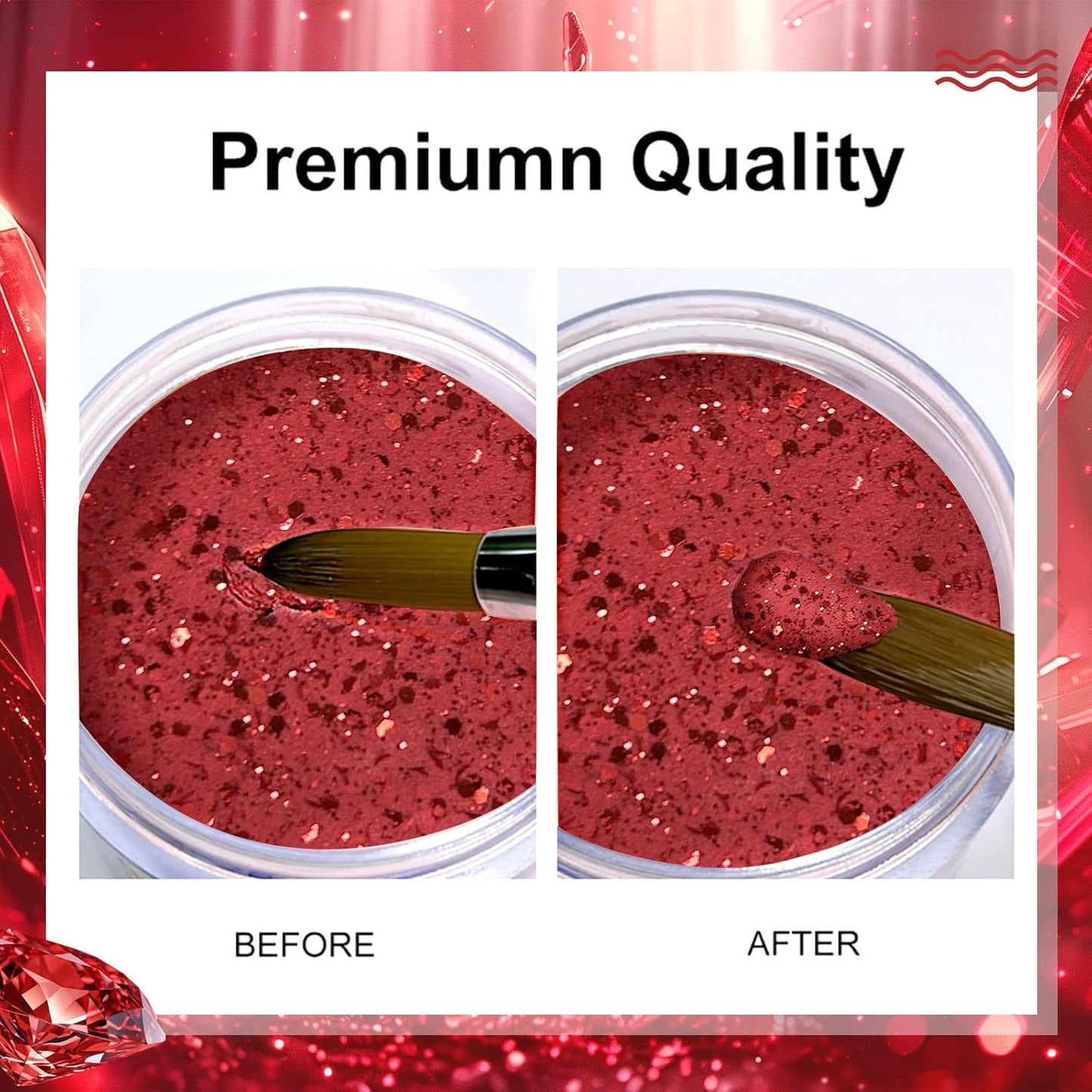 Sparkly Golden Red Glitter Acrylic Nail Powder - Perfect for Nail Extensions, French Art & 3D Flowers - Ideal for Beginners (30G)