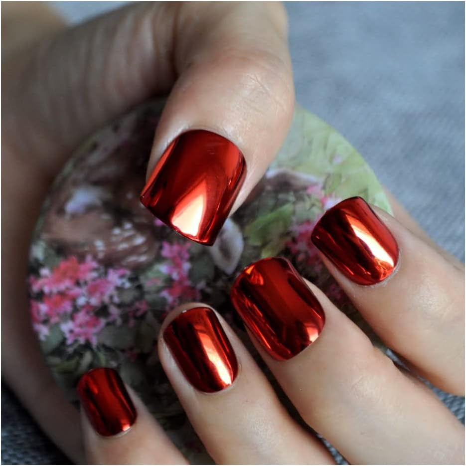 Transform Your Nails with 2 Boxes of Red Chrome Nail Powder - Holographic Metallic Mirror Effect Glitter for Stunning Manicure Designs!