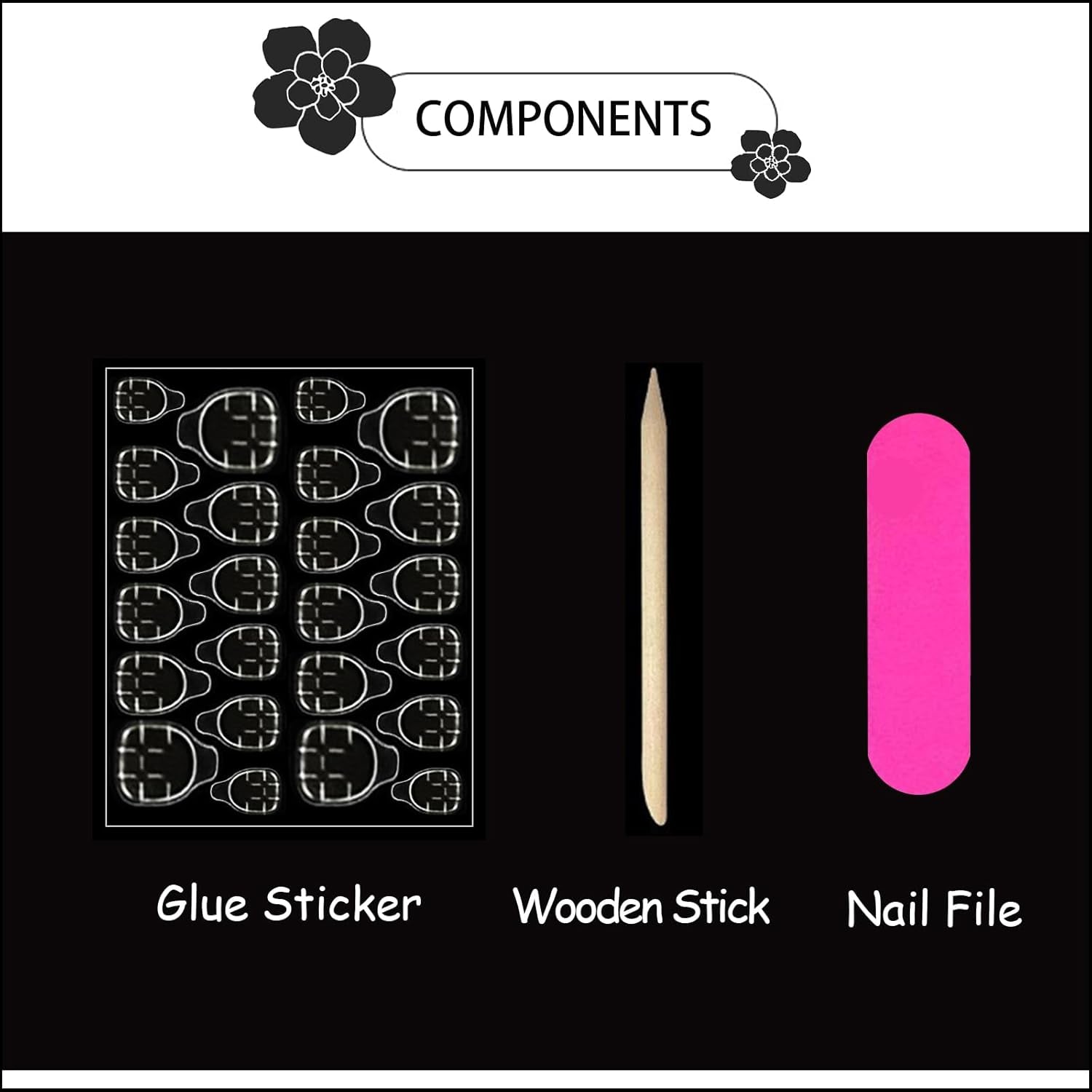 Stylish Matte Black Almond Press-On Nails with French Tip Design - 24 Pcs Halloween Acrylic Full Cover Stick-On Nails for Effortless Manicure