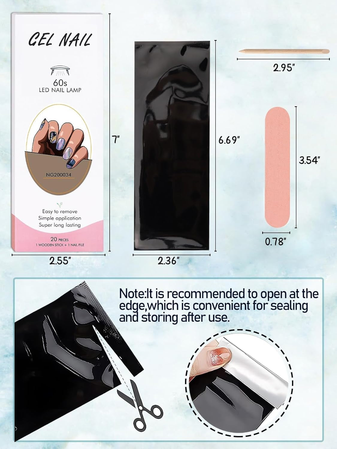 Stunning Blue Marble Gel Nail Strips - Long Lasting, Salon-Quality Full Wrap Stickers with Nail File & Wood Stick (UV/LED Lamp Required)