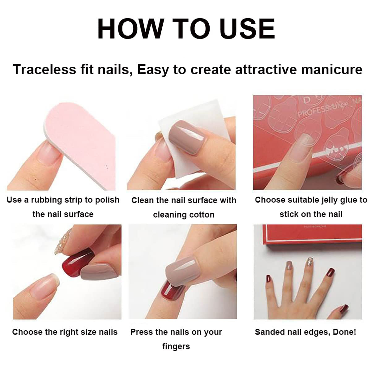 Matte Pink Long Square Press-On Nails - 24 Pcs Glossy French Tip Full Cover Acrylic Manicure for Women & Girls