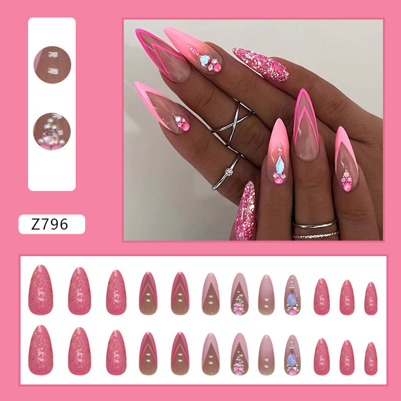 Glamorous Almond Double French Fake Nails for Effortless Elegance