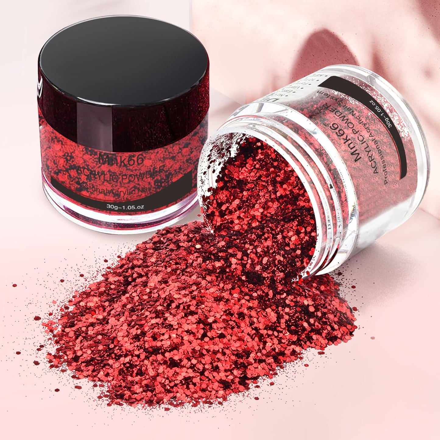 Sparkly Golden Red Glitter Acrylic Nail Powder - Perfect for Nail Extensions, French Art & 3D Flowers - Ideal for Beginners (30G)