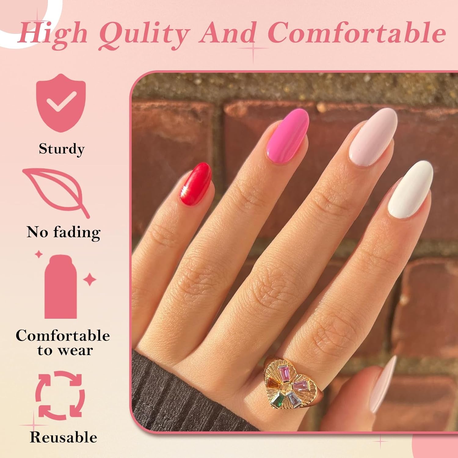 240 Pcs Almond Red Press-On Nails - Full Cover Solid Color Acrylic Fake Nails with 5 Sheets Adhesive Tabs for Effortless Glam!