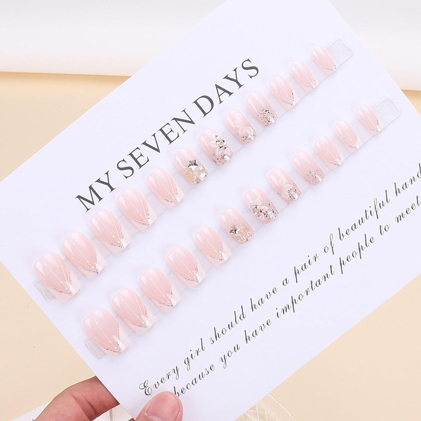 Glamorous White French Tip Press-On Nails with Bling Glitter & Floral Design - Full Cover Gel Glue-On Acrylics for Women & Girls