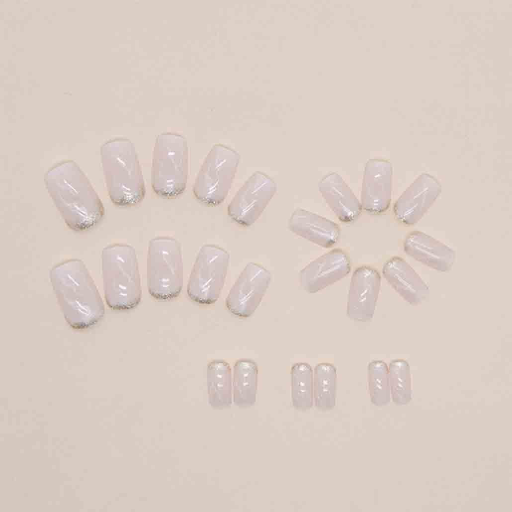 Luxury Pink Marble French Tip Press-On Nails - 24 Pcs Medium Square Acrylic Set with Rhinestones for Women and Girls