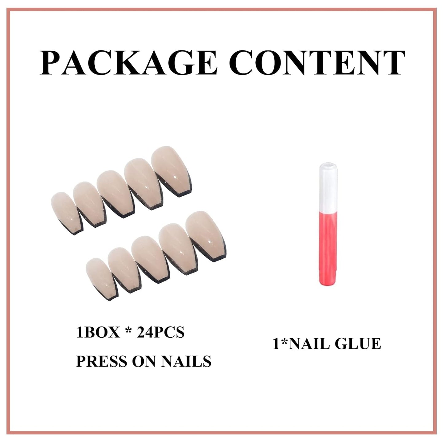 Glamorous Black French Tip Ballerina Press-On Nails - 24 Medium Glossy Acrylics for Effortless Elegance