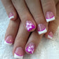 24Pcs Elegant Fairy White Flower Press-On Nails with Pink French Tips - Short Square Design for Effortless DIY Manicure