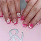 24Pcs Elegant Fairy White Flower Press-On Nails with Pink French Tips - Short Square Design for Effortless DIY Manicure