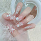 Luxury 24Pcs Butterfly Flower Press-On Nails with Rhinestones - Removable Full Cover Acrylic Fake Nails with Glue