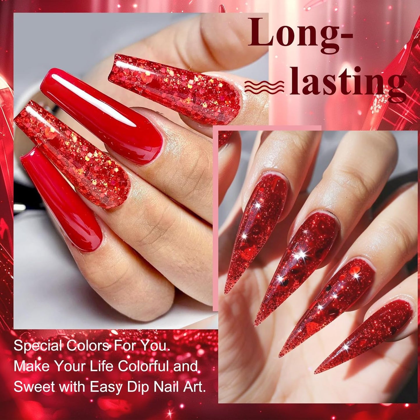 Sparkly Golden Red Glitter Acrylic Nail Powder - Perfect for Nail Extensions, French Art & 3D Flowers - Ideal for Beginners (30G)