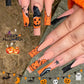 Glamorous 24Pcs Halloween Press-On Nails - Long Ballet Coffin Design with Pearls & French Square Style