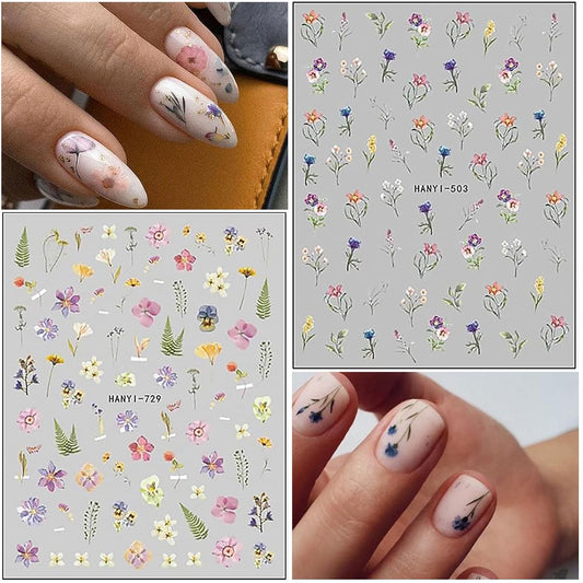 9 Sheets Spring Flower Nail Art Stickers Decals Colorful Summer Floral Nail Supplies Accessories Self-Adhesive Nail Art Design Decoration Pegatinas Uñas for Women