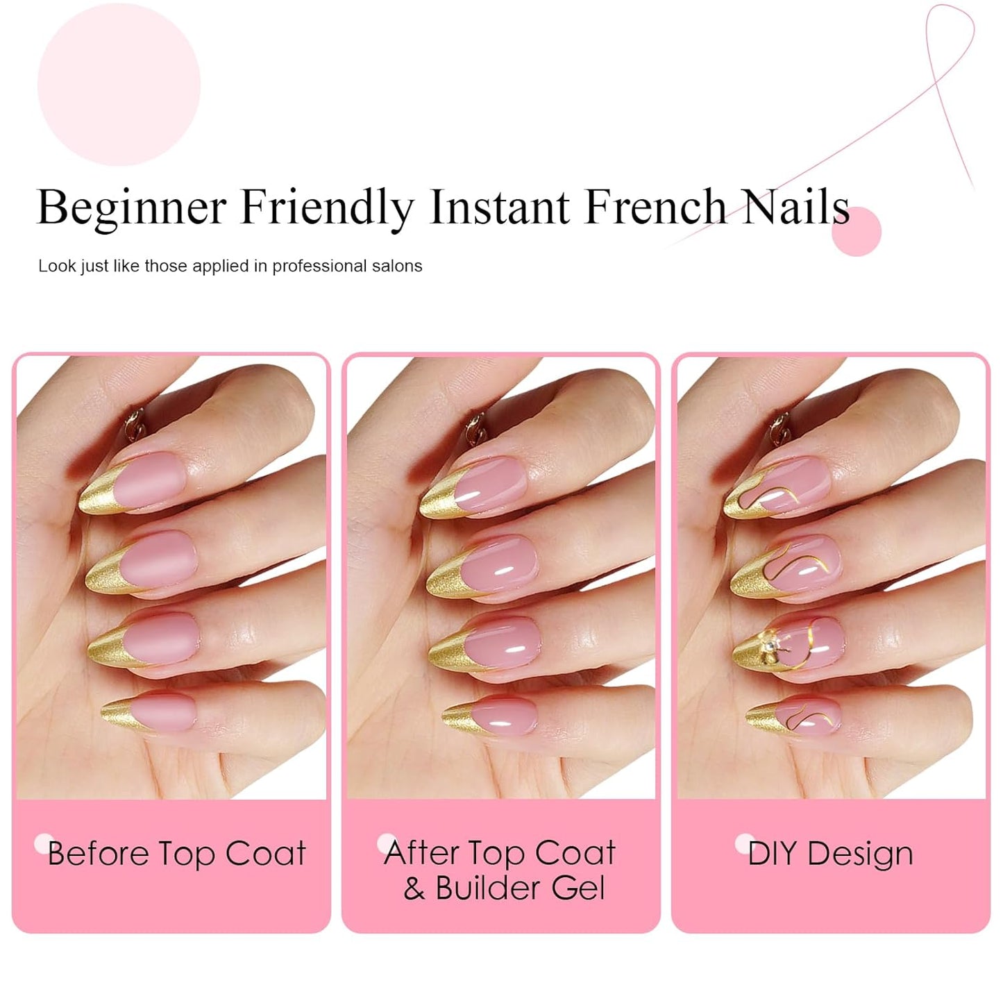 Glamorous Gold Chrome French Tip Press-On Nails - 150 Pcs Medium Almond DIY Gel Nail Tips with Stunning Designs