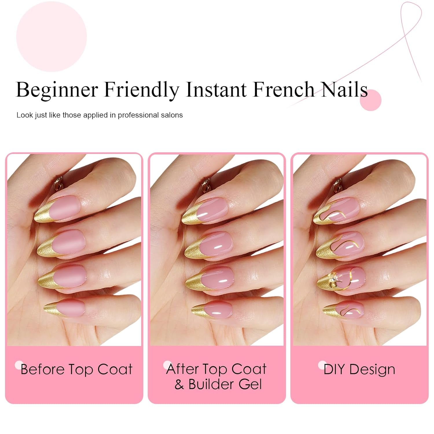 Glamorous Gold Chrome French Tip Press-On Nails - 150 Pcs Medium Almond DIY Gel Nail Tips with Stunning Designs