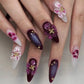 24Pcs Deep Red Baroque Starry Press-On Almond Nails - Stylish & Wearable Fake Nails for Women