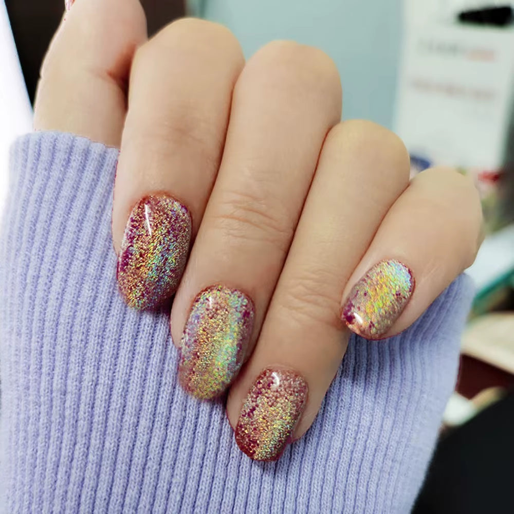 Chic Glitter Cat Eye Short Square Press-On Nails - 24Pc Full Cover Ballet Style