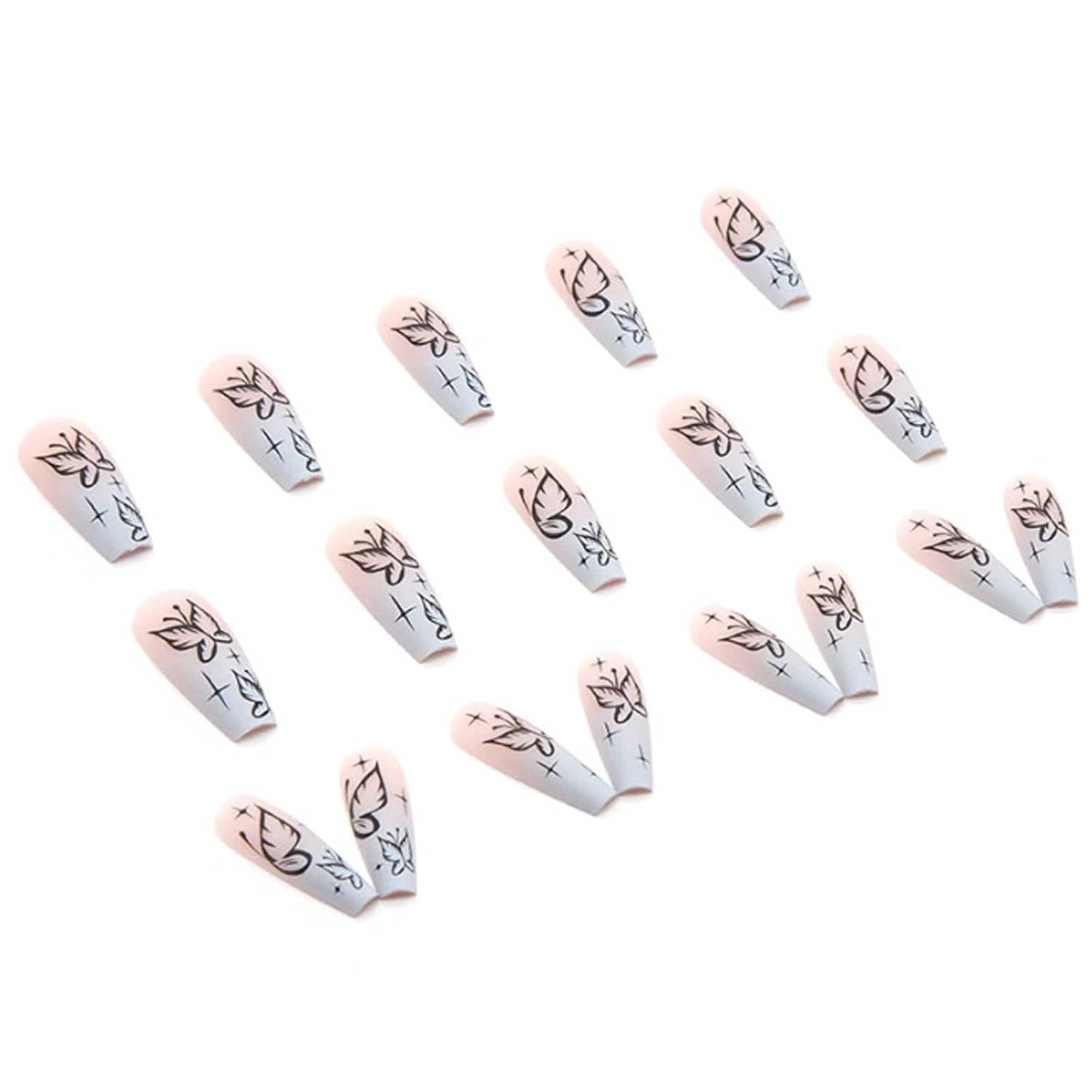 Gorgeous Long Coffin Butterfly Press-On Nails - 24PCS Matte Acrylic Full Cover Ballerina Style for Women and Girls