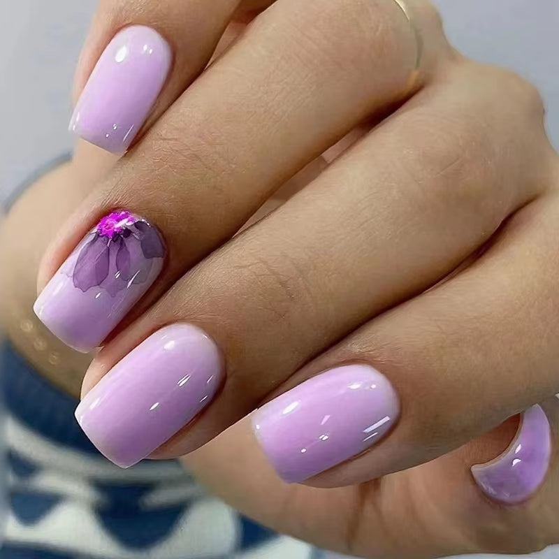 Stunning Butterfly Pattern Press-On Nails - Full Cover Square Tips for Effortless Manicure!