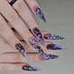 Glamorous 24Pc Halloween Almond Press-On Nails - Sharp French Ballerina Design with Diamond Accents