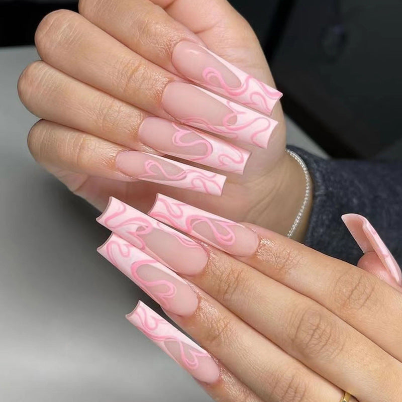 Chic Heart Stripe Press-On Nails for Effortless Style
