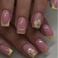 24Pcs Elegant Fairy White Flower Press-On Nails with Pink French Tips - Short Square Design for Effortless DIY Manicure