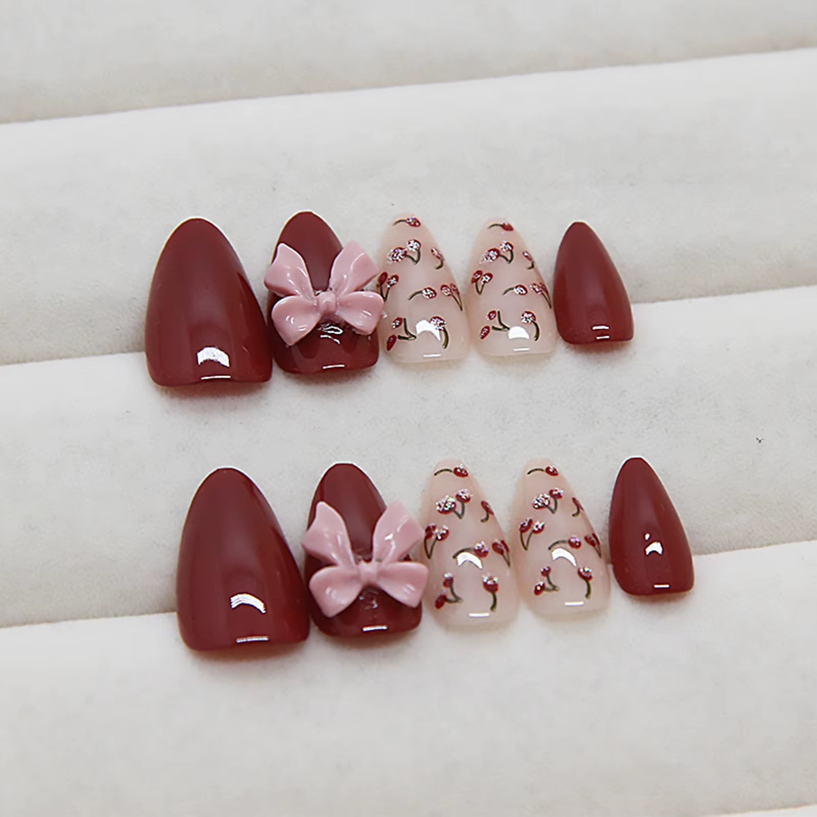 24Pcs Deep Red Baroque Starry Press-On Almond Nails - Stylish & Wearable Fake Nails for Women