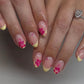 24Pcs Elegant Fairy White Flower Press-On Nails with Pink French Tips - Short Square Design for Effortless DIY Manicure