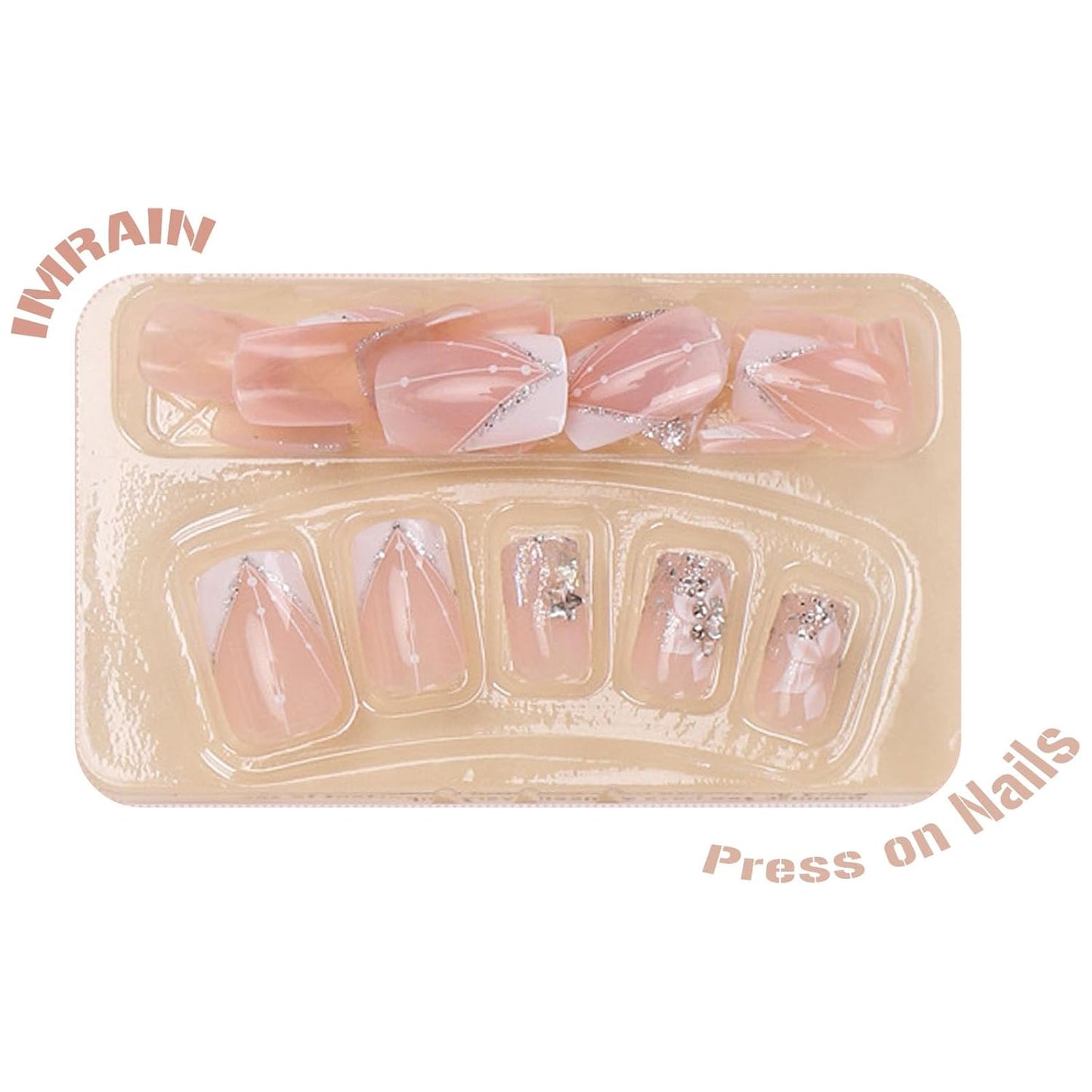 Glamorous White French Tip Press-On Nails with Bling Glitter & Floral Design - Full Cover Gel Glue-On Acrylics for Women & Girls