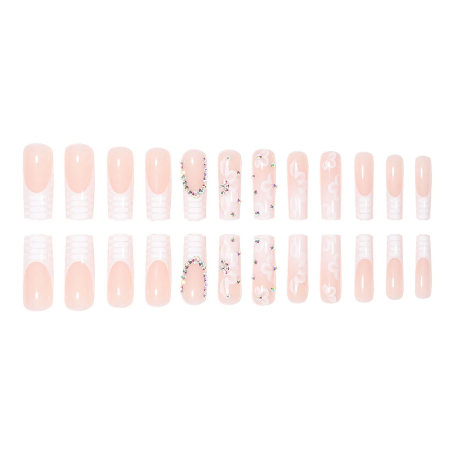 Glamorous Rhinestone White Square Fake Nails - Perfect for Dance Parties & Weekend Getaways!