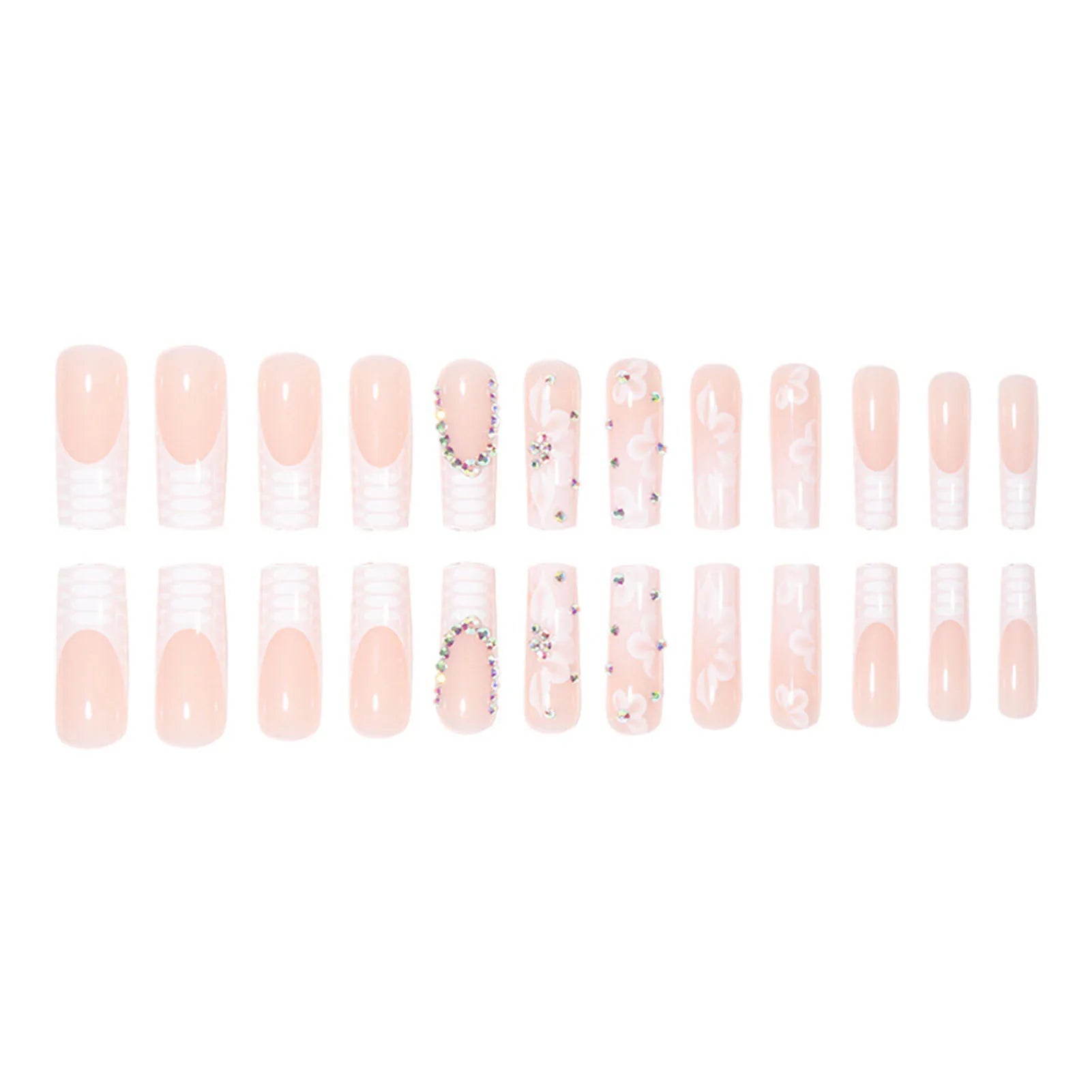 Glamorous Rhinestone White Square Fake Nails - Perfect for Dance Parties & Weekend Getaways!