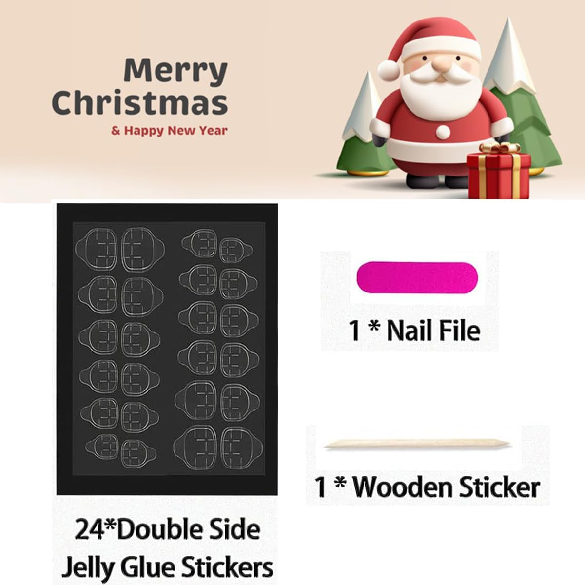 Festive Gingerbread Man Press-On Nails - 24Pcs Long Square Acrylic Set with Snowflake & Stripe Designs for a Merry Christmas!