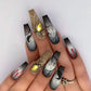 Glamorous 24Pcs Halloween Press-On Nails - Long Ballet Coffin Design with Pearls & French Square Style
