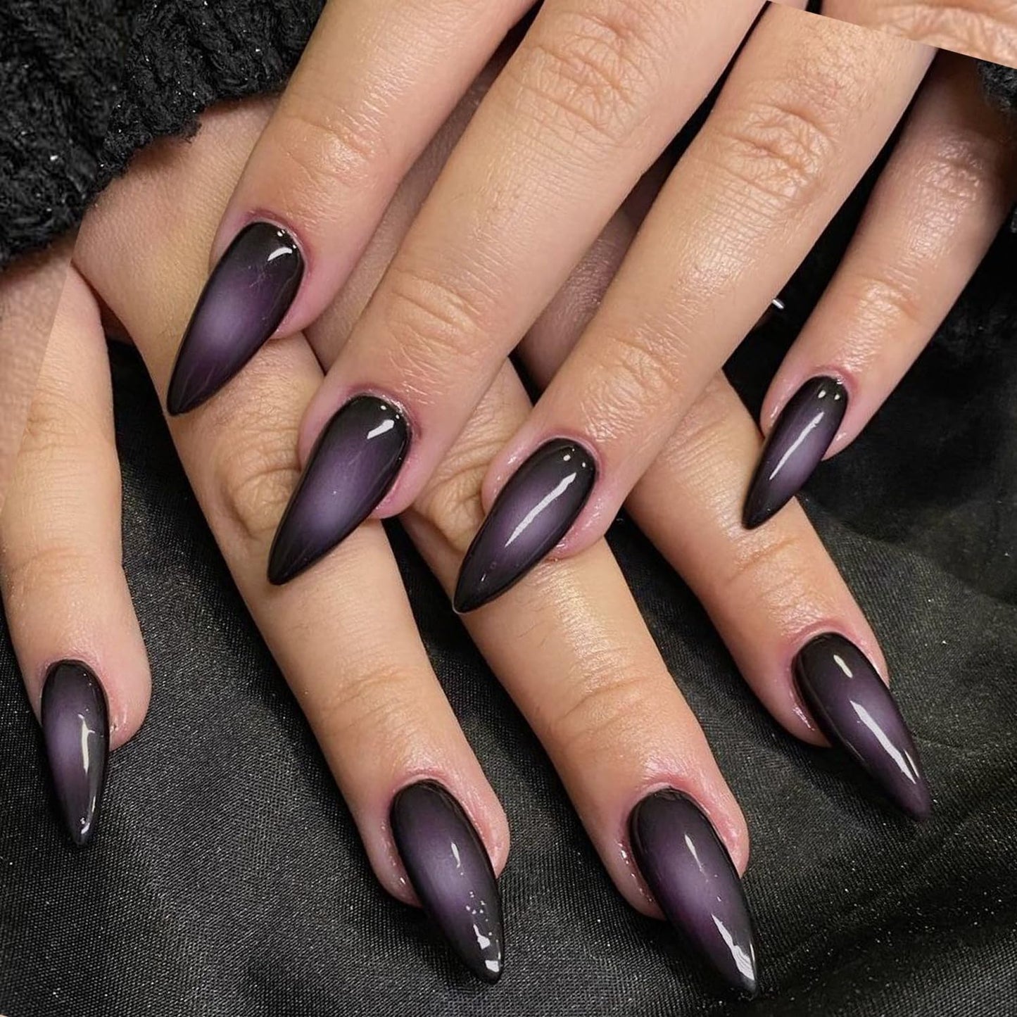 Stunning Black Pink Ombre Press-On Nails - Medium Almond, Purple Aurora Stiletto & Short Oval Tips - Reusable Acrylic Nail Kits for Glamorous Looks