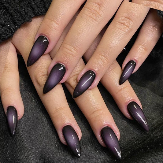 Stunning Black Pink Ombre Press-On Nails - Medium Almond, Purple Aurora Stiletto & Short Oval Tips - Reusable Acrylic Nail Kits for Glamorous Looks