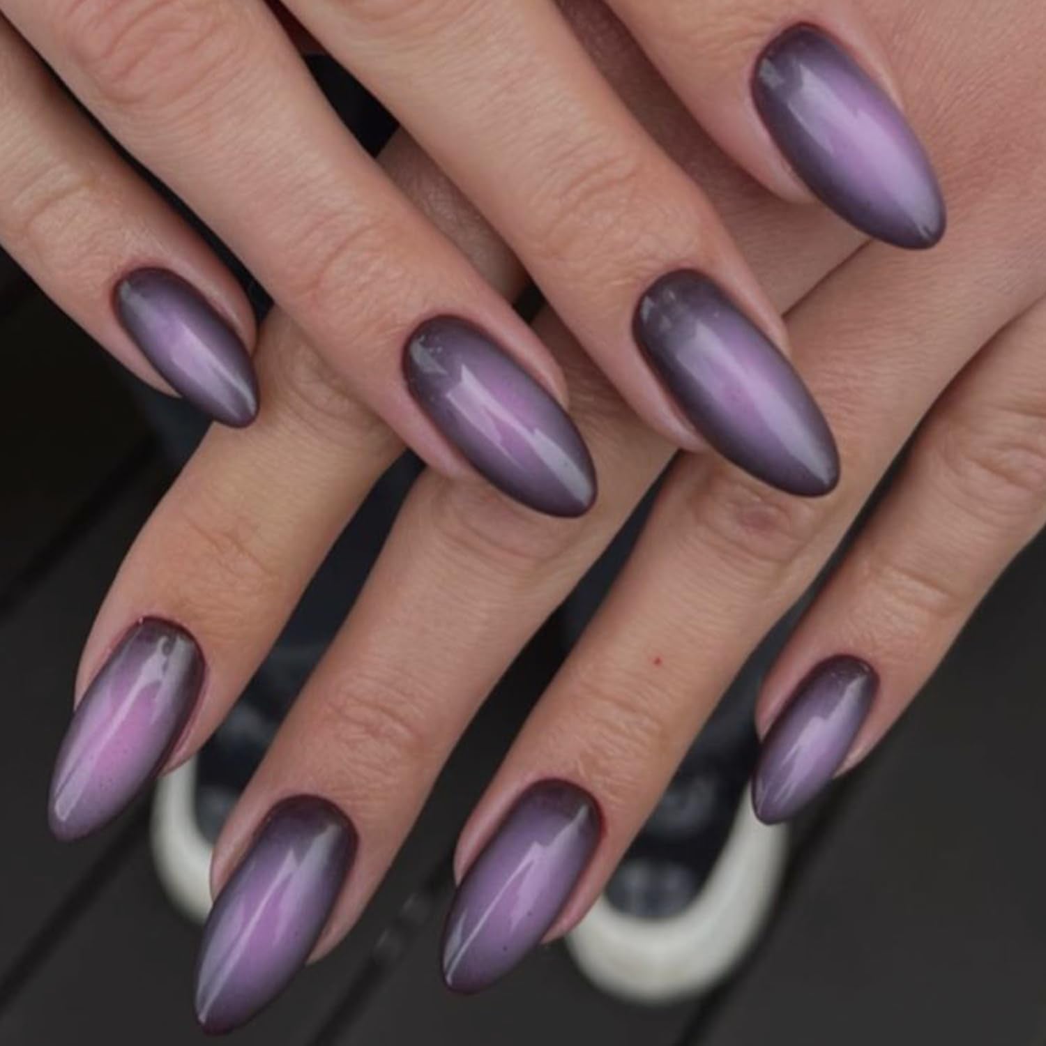 Stunning Black Pink Ombre Press-On Nails - Medium Almond, Purple Aurora Stiletto & Short Oval Tips - Reusable Acrylic Nail Kits for Glamorous Looks
