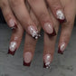 24Pcs Elegant Fairy White Flower Press-On Nails with Pink French Tips - Short Square Design for Effortless DIY Manicure